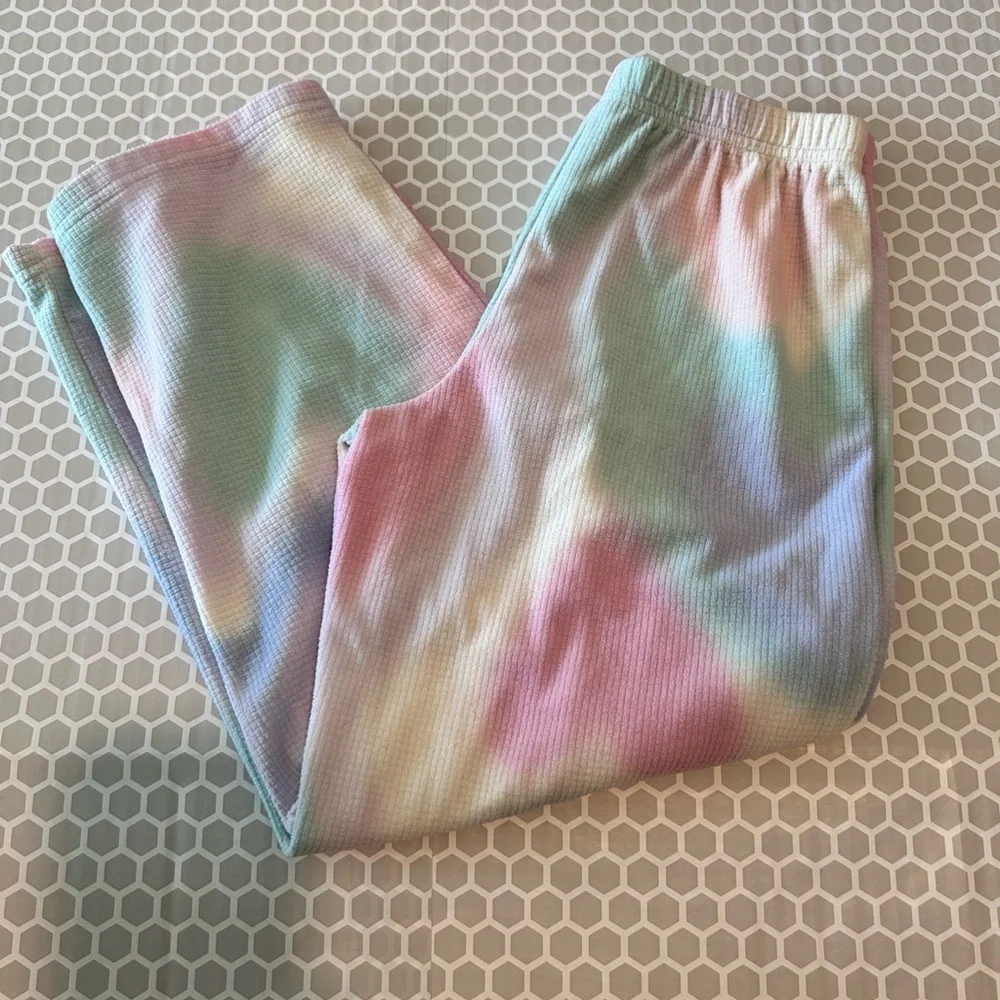 Carter's Rainbow Pastel Tie-Dye with Lavender Ribbed Collar PJ Set Size 7